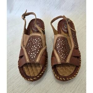 Ariat Del Ray Wedge Brown Leather Floral Sandals Woman Size 7.5